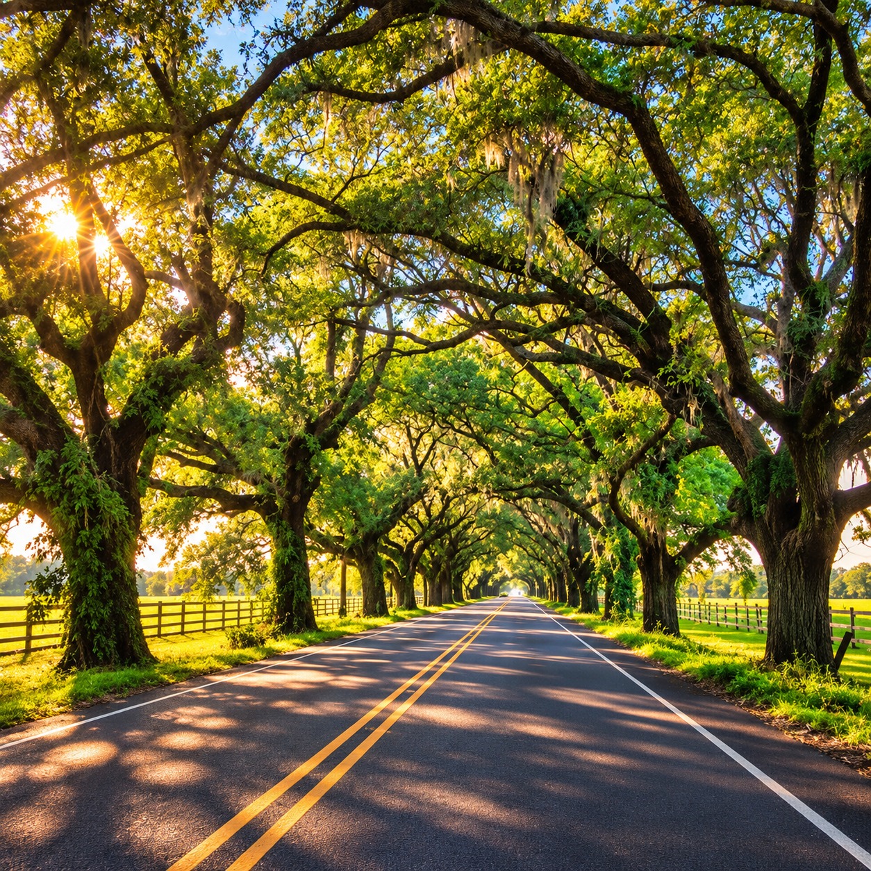 Beautiful oak-lined road in Louisiana